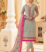 Light-grey embroidered faux georgette salwar