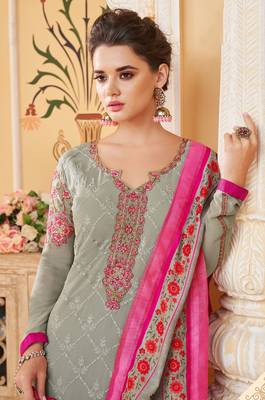 Light-grey embroidered faux georgette salwar 2
