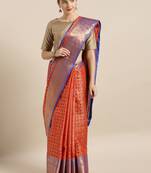 Red woven silk blend saree with blouse