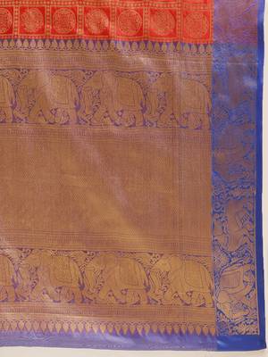 Red woven silk blend saree with blouse 4