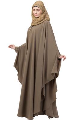 Beige Double Layer Front Open Kaftan Abaya Beige Color 2