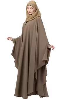 Beige Double Layer Front Open Kaftan Abaya Beige Color