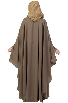Beige Double Layer Front Open Kaftan Abaya Beige Color 4