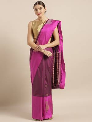 Wine woven silk blend saree with blouse 1