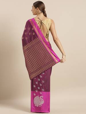 Wine woven silk blend saree with blouse 2