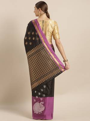 Black woven silk blend saree with blouse 2
