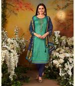 Sky-blue embroidered cotton salwar