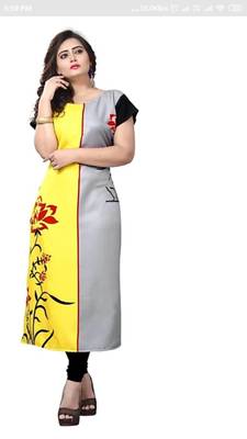 Yellow Printed Crepe Kurtas-And-Kurtis 1