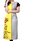 Yellow Printed Crepe Kurtas-And-Kurtis