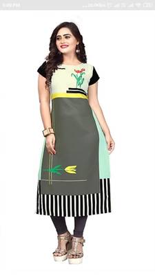 Grey Printed Crepe Kurtas-And-Kurtis 1