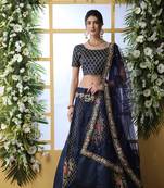 Navy-Blue Embroidered Art Silk Semi Stitched Lehenga