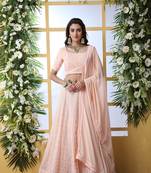 Peach Embroidered Georgette Semi Stitched Lehenga