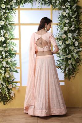 Peach Embroidered Georgette Semi Stitched Lehenga 4