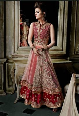 Red embroidered net salwar 1