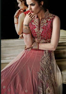 Red embroidered net salwar 2