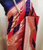 Blue woven banarasi saree with blouse