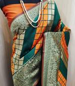 Mustard And Green woven banarasi saree with blouse
