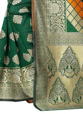 Mustard And Green woven banarasi saree with blouse 5