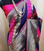 Pink And  Blue woven banarasi saree with blouse