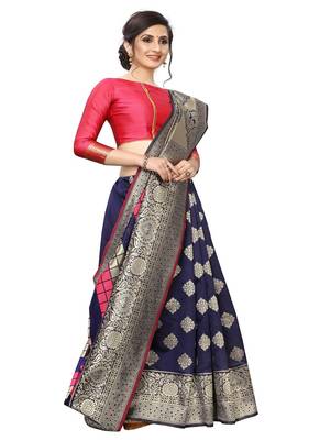 Pink And  Blue woven banarasi saree with blouse 4