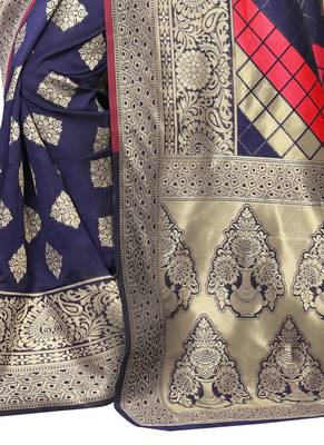 Pink And  Blue woven banarasi saree with blouse 5