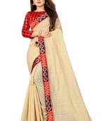 Cream woven pure poly cotton saree with blouse
