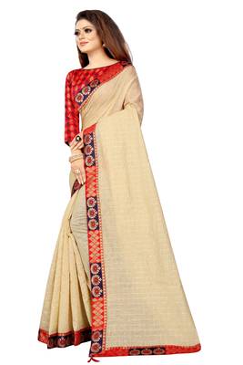 Cream woven pure poly cotton saree with blouse 2