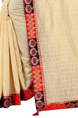 Cream woven pure poly cotton saree with blouse 4