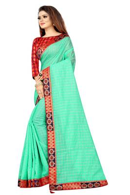Green woven pure poly cotton saree with blouse 2