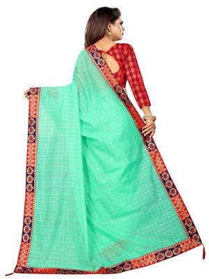 Green woven pure poly cotton saree with blouse 3