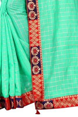Green woven pure poly cotton saree with blouse 4