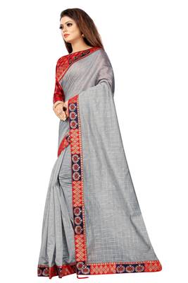 Grey woven pure poly cotton saree with blouse 2