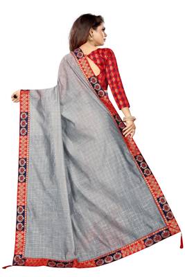 Grey woven pure poly cotton saree with blouse 3