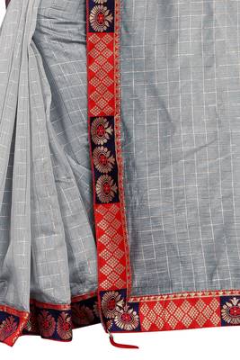 Grey woven pure poly cotton saree with blouse 4