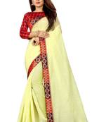 Light yellow woven pure poly cotton saree with blouse