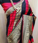 Red And Black woven banarasi saree with blouse