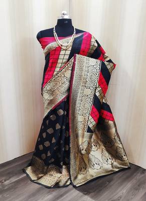 Red And Black woven banarasi saree with blouse 2