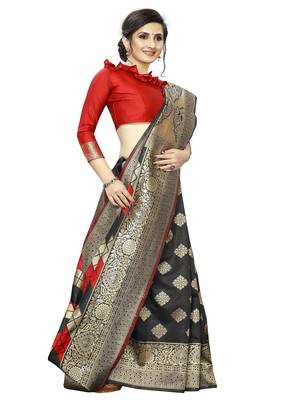 Red And Black woven banarasi saree with blouse 4