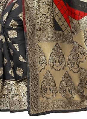 Red And Black woven banarasi saree with blouse 5