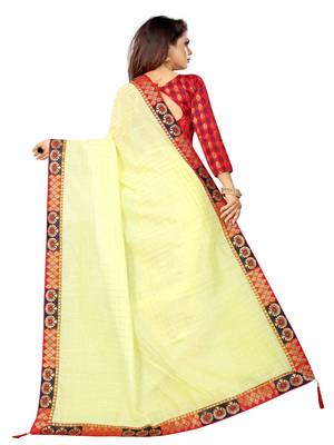 Light yellow woven pure poly cotton saree with blouse 3