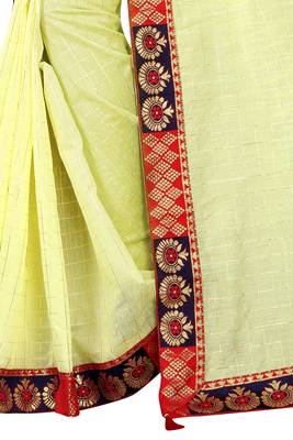 Light yellow woven pure poly cotton saree with blouse 4
