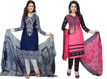 Combo Of 2 Printed Synthetic Unstitched Salwar With Dupatta 1