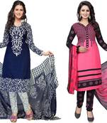 Combo Of 2 Printed Synthetic Unstitched Salwar With Dupatta