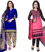 Combo Of 2 Printed Synthetic Unstitched Salwar With Dupatta