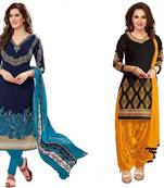 Combo Of 2 Printed Synthetic Unstitched Salwar With Dupatta