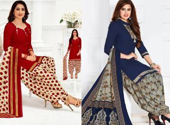 Combo Of 2 Printed Synthetic Unstitched Salwar With Dupatta 1