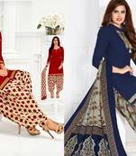 Combo Of 2 Printed Synthetic Unstitched Salwar With Dupatta