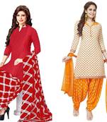 Combo Of 2 Printed Synthetic Unstitched Salwar With Dupatta