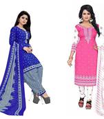 Combo Of 2 Printed Synthetic Unstitched Salwar With Dupatta