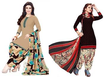 Combo Of 2 Printed Synthetic Unstitched Salwar With Dupatta 1